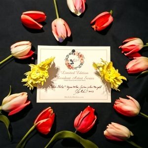 🎉HP🎉🆕️MBM "Gala Status" Marigold Yellow Bouquet Hoop Earrings. Hand-made